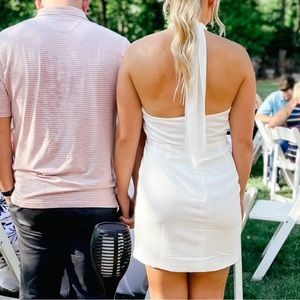 White halter mini dress perfect for bride to be